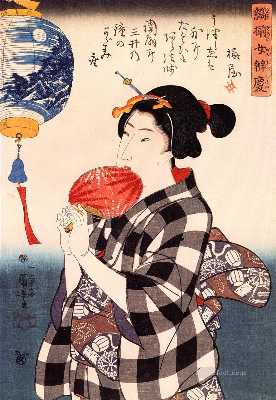 扇を持つ女性 歌川国芳 浮世絵油絵